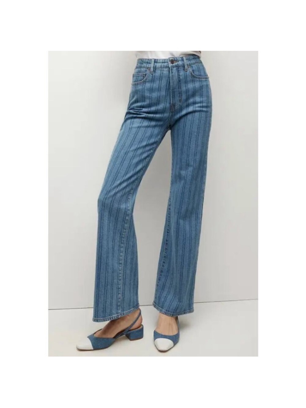 Veronica Beard Crosbie Wide Leg Loafer High Rise Jean- Blue Stripe- Size 32